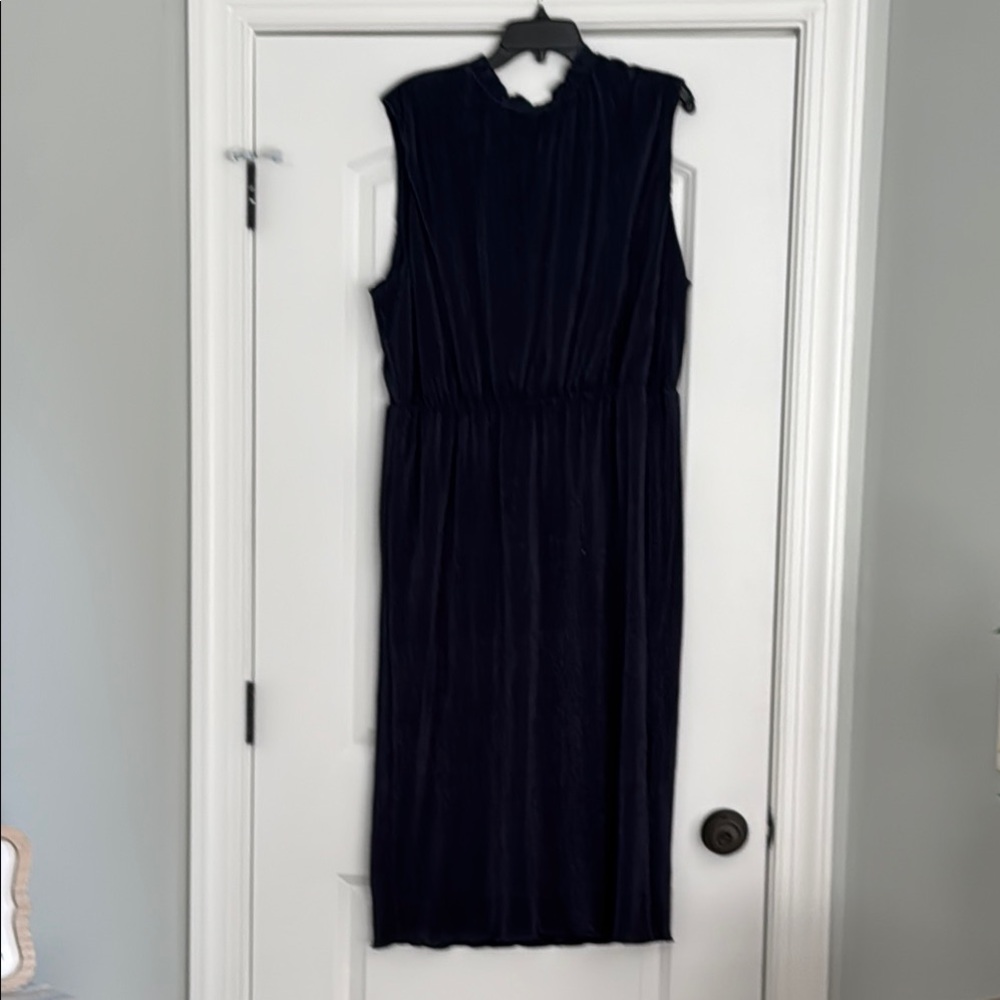 Pleated Navy Sleeveless Dress